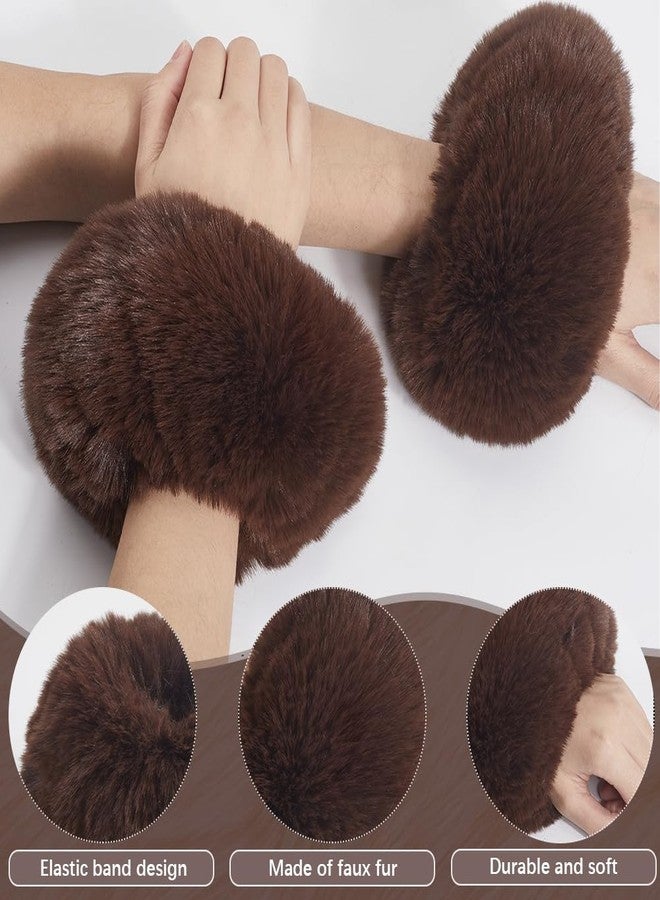 CABODYALS Brown Faux Fur Cuffs Wrist Arm Warmers Coffee Winter Short Plush Fuzzy Cuff Oversleeve Arm Warmer Gloves Wristband Sleeves Furry Bands for Women Bracelet Cosplay Party Costumes Gifts Supply - Image 5